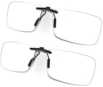 FONHCOO Clip-on Blue Light Blocking Glasses Night Driving Sunglasses 2 Pack Lens over Prescription Glasses for Women Men (2 Pack Transparent Blue Light Blocking Lens)