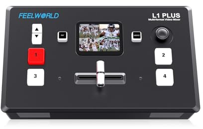 FEELWORLD L1 Plus Mélangeur vidéo Multi-caméras avec contrôleur PTZ Chroma Key 4 entrées HDMI Sortie USB3.0 Format d'écran Tactile de 2 Pouces Production en Direct Temps Réel