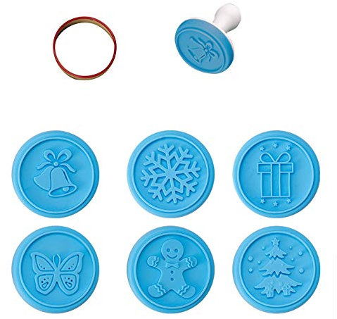 Silicone Cookie Stamps Cookie Impression Cake Molds Party Novelty Baking Supplies Cake Decorating DIY Accessories Xmas Gift (Blue)
