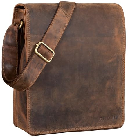 STILORD 'Lars' Vintage Umhängetasche Leder Herren Hochformat für 13,3 Zoll Tablet MacBooks und iPad Schultertasche Herrentasche Messenger Bag Echtleder, Farbe:calais - braun