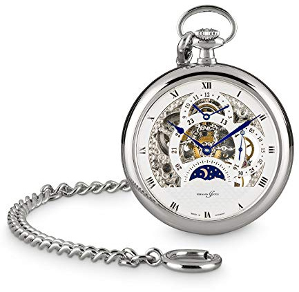 Hermann Jäckle Herren Taschenuhr Tuttlingen II Skelett 50 mm | Made in Germany, Skelett-Design, Handaufzugswerk, beidseitig offen, inklusive Kette und Reiseetui