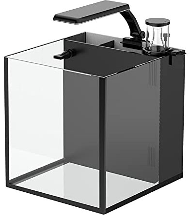 RR-YRN Square Aquarium Kit, Transparent Glass Aquarium Fish Tank, LED Light/Filter/Protein Skimmer/Silent Water Pump, Saltwater Fish Tank