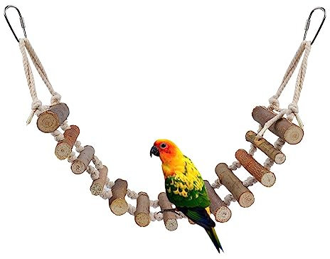 HEEPDD Vogel-Haustier-Leitern, Holzleiter-Schaukel-Spielzeug Lustiges Naturseil für kleine mittlere Papageien Sittiche Nymphensittiche Turteltauben Sonnensittiche, Caique, Finken, Hamster