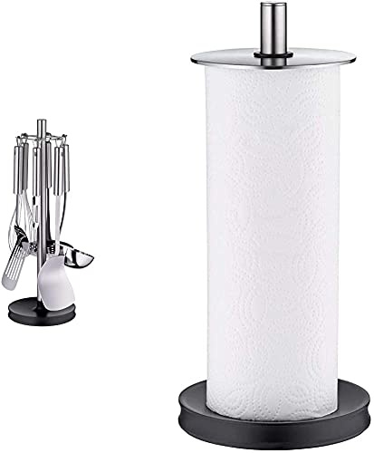 WMF Profi Plus Küchenhelfer Set 7-teilig, Ständer mit 6 Helfern, Schöpflöffel, Schaumlöffel, Wokwender & Depot Küchenrollenhalter stehend, 32 cm, Cromargan Edelstahl, Silikonfüße spülmaschinengeeignet