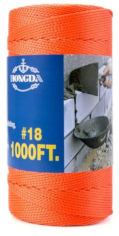 HONGDA Mason Line, 1000 Feet #18 Braided Nylon Mason line String Perfect for Masonry Jobs and for The Layout of General Construction, Gardening, DIY Project, Fluorescent Orange