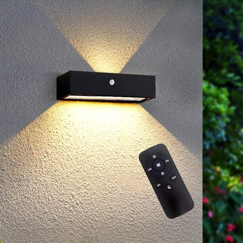 ACMHNC Solar Wandleuchte außen mit Bewegungsmelder, 4400 mAh, Up & Down | IP65 Außenwandleuchte mit Fernbedienung, 3 Lichtfarben Dimmbar, für Eingang, Terrasse, Garage ,Garten