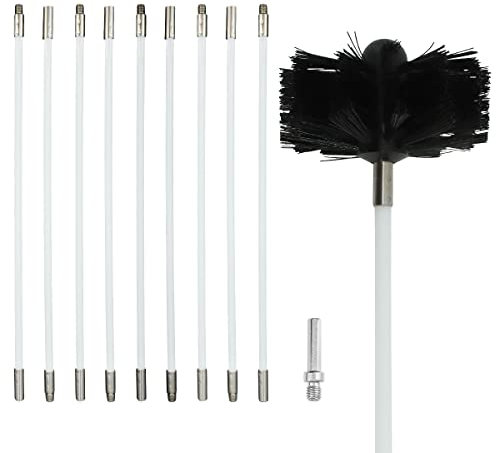 Chimney Sweep Kit,Fireplace Cleaning Brush Kit,Include 9 Flexible Nylon Rods,1 Brush Head,1 Drill Connector,41cm