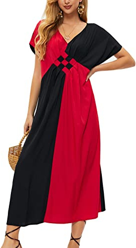 YOUKD Femmes Boho Long Kaftan Maxi Robe Pluse Taille Loungewear Bikini Peignoirs de Plage