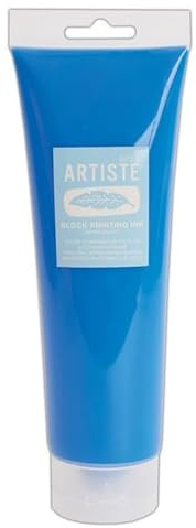 Artiste - Tinta de impresión en bloque soluble en agua, azul fluorescente, 300 ml, para impresión en bloques, impresión de linóleo, serigrafía, kit de artistas, suministros de tinta de pintura
