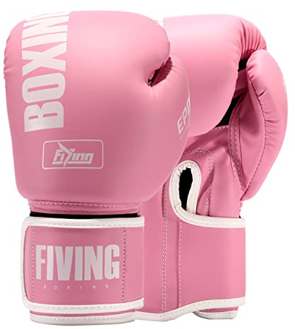 FIVING Pro Style Boxing Gloves for Women, PU Leather, Training Muay Thai,Sparring,Fighting Kickboxing,Adult Heavy Punching Bag Gloves Mitts Focus Pad Workout for Ladies (New Pink, 8oz)