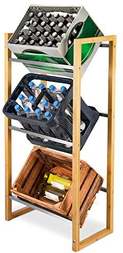bomoe Getränkekistenregal Getränkeregal 3 Kisten FSC® Holz – stabiles Kisten Regal für Getränkekisten Bambusholz – Getränkekistenständer Getränkekistenhalter Wasser Bier Obstkisten - Mattis Bambus