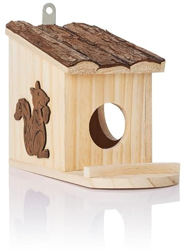 Eichhörnchen Futterstation aus Kiefernholz | inkl. Meisenknödel-Halter | Futterhaus mit 2 Einstiegs- und Fluchtlöchern