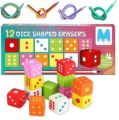 Magicat Würfel Radiergummi & Biegebleistift Set I 12 Radiergummies und 4 Biegebleistifte I Kleine Geschenke Adventskalender, Nikolaus Geschenke Kinder & Mitgebsel Kindergeburtstag