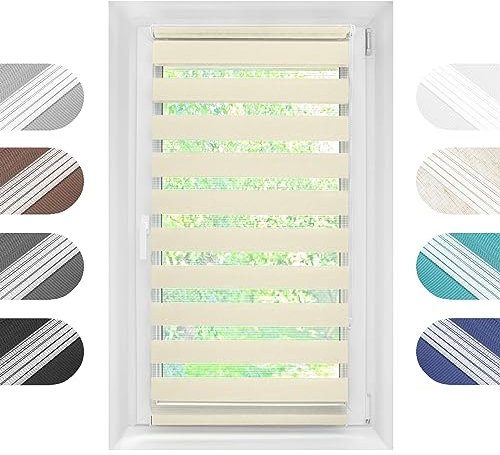 Birrke® Doppelrollo Ohne Bohren/Mit Bohren 2in1 90 x 150 cm - Tag und Nacht Duo Rollo für Sonnenschutz und Sichtschutz - Doppel Rollo - Einfache Montage Ecru