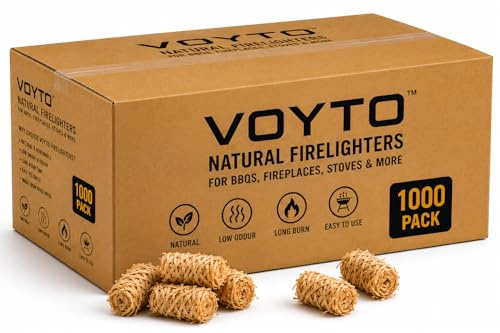 VOYTO Natural Firelighters - 1000 Eco Wood Wool & Wax Fire Starter Cubes for BBQ, Pizza Oven, Log Burners & Fireplaces - Odorless, Fast Ignition, Long Burn, Chemical-Free for Indoor & Outdoor Use