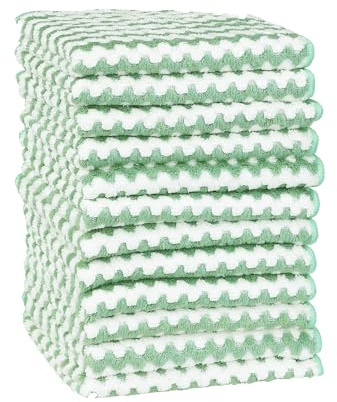 Uxcell Microfibre Wave Pattern Absorbent Cleaning Towels for Kitchen | Soft Coral Velvet Rags. Clean dishes, windows, cars. Reusable, odorless, quick-drying. Green 30cm x 30cm