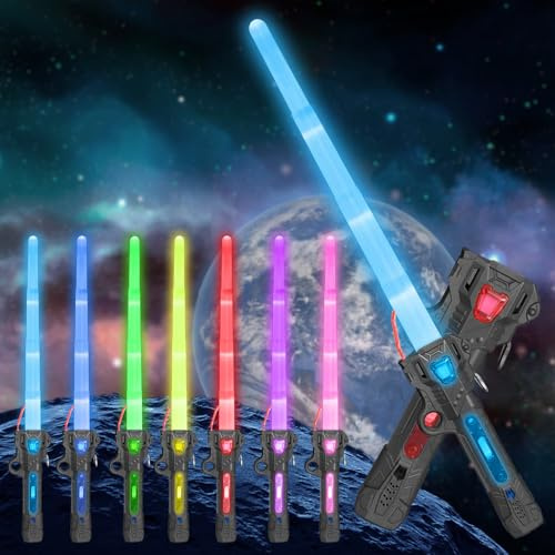 Sinwind Sable de Luz para Niños, Espada Laser, LED-RGB Lightsaber, Telescópica Espada Láser de Juguete, Sable de luz 7 Colores con Sonido Espada Láser para Cumpleaños Regalos Cosplay (Negro)