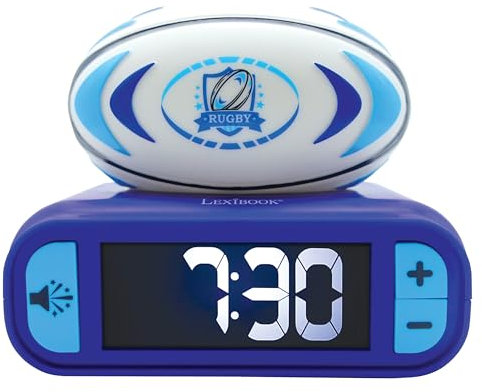 LEXIBOOK, Rugby, Nightlight alarm clock, Sounds and Melodies, LCD Backlit screen, Luminous, Snooze, Blue, RL800RG