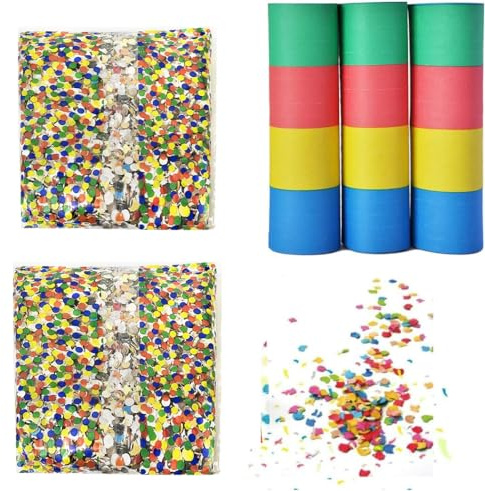 TEKHOME Carnevale 1.2 KG 6 Rotoli Stelle Filanti di Carta + 6 Busta Coriandoli Colorati 200 gr - Kit Coriandoli di Carnevale