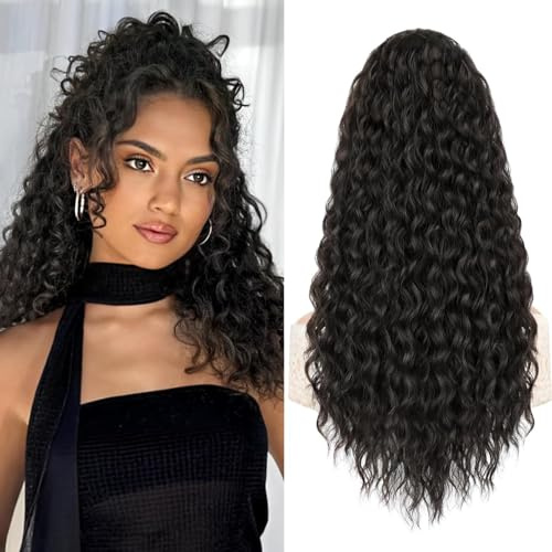 Colorfulpanda Ponytail Extension Pferdeschwanz Haarteil Haarverlängerung mit Kordelzug 45cm Lange Perücke Natürliches Afro Lockige Ponytail für zopf(Natürliches Schwarz)