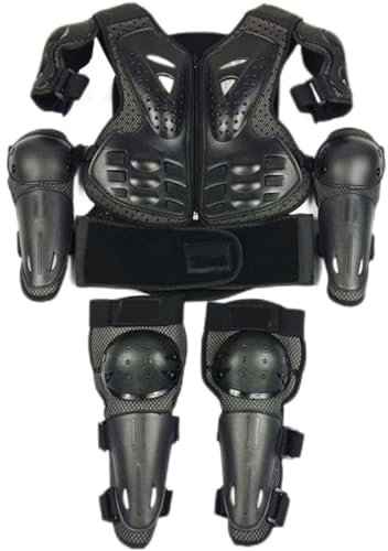 Yglophic Set di equipaggiamento Protettivo per Moto Giubbotto antiproiettile, Giubbotto antiproiettile da Motocross per 5-13 Anni Tuta da Moto per Bambini con Ginocchiere e gomitiere Black