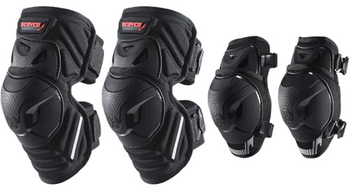 Scoyco Knieprotektoren Motorrad, CE-Schutzstufe 1 Mehrzweckfunktion Knie und Ellenbogenschützer Erwachsene für Motocross, E-Bike, Skateboard, Kickroller, Inline-Skate und BMX, TPU Schale Protektoren