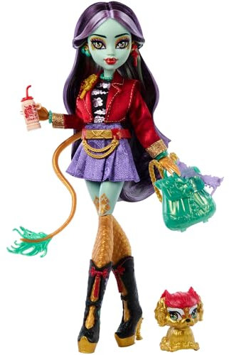 Monster High Poupée Jinafire Long, dragon avec animal Cloudy « Yun Yun » et 7 accessoires comme un carnet de croquis, une boisson au yaourt, un sac à dos et plus encore, HYV58
