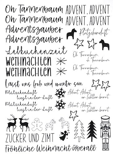 Fräulein Lotti | Wasserschiebefolie fuer Stabkerzen - Thema: Weihnachten 2 | Tattoofolie | schwarz DIN A5