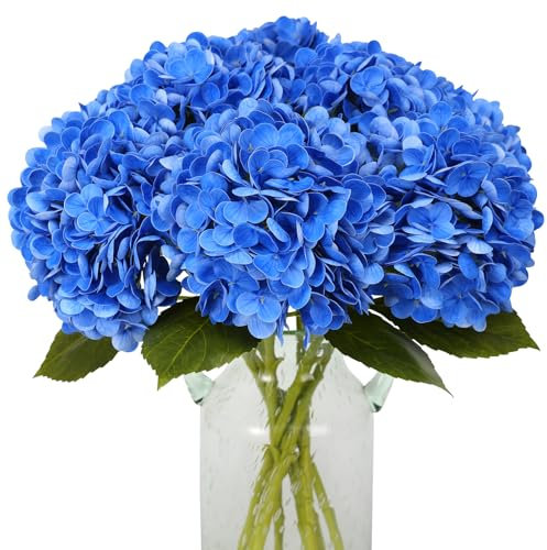 JUSTOYOU Hydrangea Flowers Artificial,3 PCS Single Long Stem Realistic Hydrangea Flowers, 19.6Inch Large Real Touch Fake Hydrangea Flower Bouquets for Wedding Home Party(Deep Blue Hydrangea Flowers)