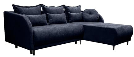 Ares Meble Rechts Ecksofa mit Schlaffunktion Cameron - Modernes L-Sofa 3 sitzer - Wohnzimmer Sofa - Kleine Sofa mit Bettkasten - Solider Rahmen - Samt - Dunkelblau
