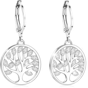 YADOCA Boucles d'oreilles en Argent 925 pour Femmes Filles Boucles d'oreilles Arbre de Vie Boucles d'oreilles Pendantes en Zircone Cubique Bijoux Cadeaux Pour Elle