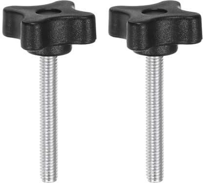 sourcing map 2pcs Star Clamping Knobs M6 x 50mm Metric Male Thread 32mm 4-Point Plastic Head Threaded Stud Knob Hand Tightening Thumb Screw Jig Handle, Black