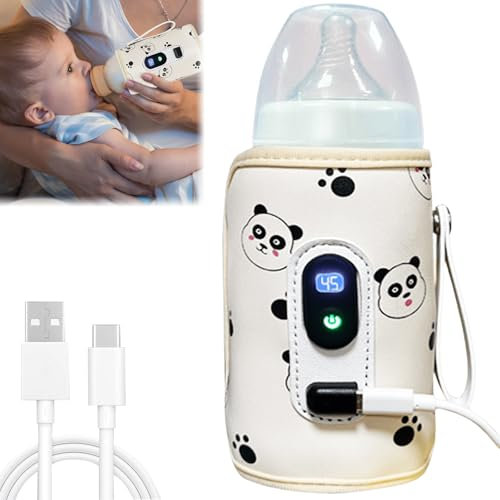Flaschenwärmer Baby Unterwegs, 21 Temperatur Einstellbare Tragbarer USB Flaschenwärmer Baby mit LCD-Display, Hält Wärme bis zu 24h Babyflaschen Wärmer für Unterwegs und Zuhause für Alle Flaschen