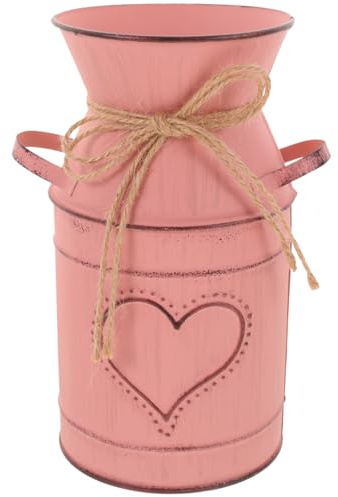 PRETYZOOM Vase à Fleurs Séchées Rétro Taille Moyenne en Métal Vintage Rose Poudré Seau Floral Rustique pour Décoration Intérieure Maison Bureau Fête