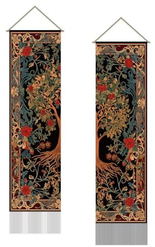 SUPERDANT Tree of Life Tapestry Gothic Wall Tapestry Moon Stars Wall Blanket Pack of 2 Tapestries Long Tapestries Wall Hanging with Tassel for Living Room Bedroom Dorm Backdrop Decorations