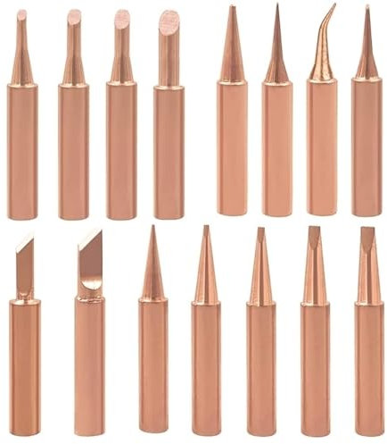 Raheem 15 Stück 900m Lötspitze Kupfer Reines Kupfer Lötspitzen Set 900M-T Lötspitze Ersatz Bleifreie Lötkolben Spitzen Kompatibel mit Hakko TENMA ATTEN Quick Aoyue Yihua für Lötstation Schweißen Löten