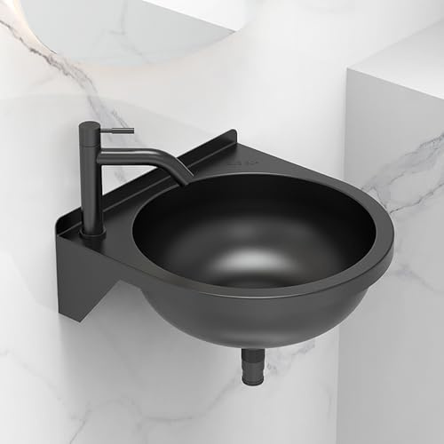 12 Eckwaschbecken Aus Edelstahl Zur Wandmontage, Kleiner Eckwaschtisch Für Badezimmer, Einzelbecken Zur Wandmontage, Waschtisch Im Badezimmer, Modernes Eckwaschbecken Für Badezimmer, Schwarz, Einhei