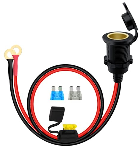 YINGAYOU Presa Accendisigari Femmina con Filettatura Fissa a O Ring 8mm Presa Accendisigari 12V 24V Femmina Volante 14AWG 20A per Auto, Moto, Barche (1 m)