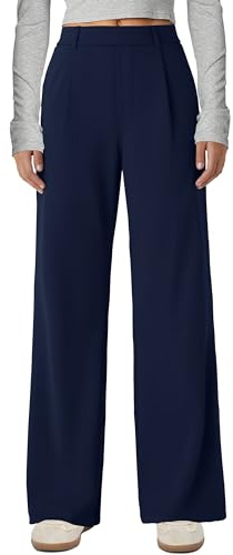Gracyoga Hose mit weitem Bein für Damen, dehnbar, zum Überziehen, Arbeitshose, hohe Taille, Business-Hose, Freizeithose mit Taschen, Marineblau, M
