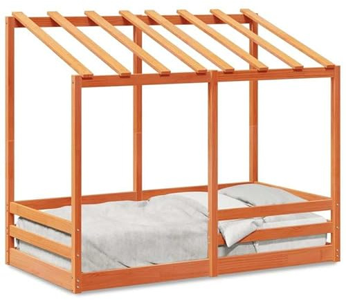 Eleganz Kinderbett mit Dach 70x140 cm aus Massivholz Kiefer | Schönes und langlebiges Bett für Kinderzimmer | Natürliches Design mit Dach für Geborgenheit