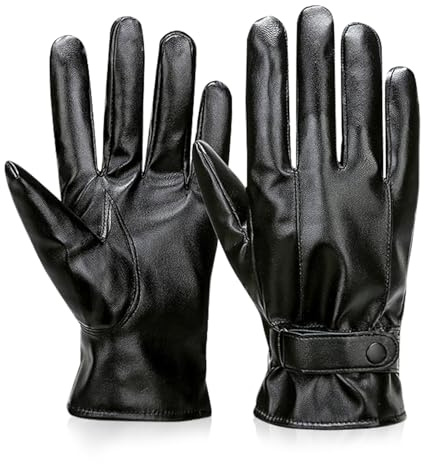 Mens Leather Gloves Pu Leather Warm Windproof Bike Casual Outdoor Gloves with Soft Warm Thermal Lining for Dress Driving (black, One Size)