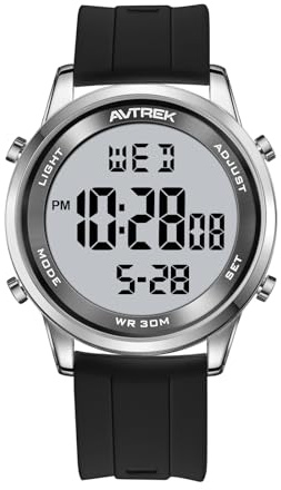 AVTREK Ultradünne Digitaluhr Wasserdicht,Herren Armbanduhr mit 5 Alarmen | Stoppuhr SPL/Countdown/Stundengong/LED-Hintergrundbeleuchtung, 12h/24h, Geschenk für Männer-2508