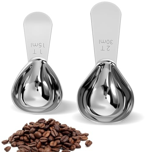 Matwsec 2 Pcs Coffee Spoons, 1 Tbsp & 2 Tbsp Coffee Measuring Spoon, Stainless Steel Coffee Scoop for Ground Coffee, Sugar, Bean, Tea, Flour, Short Handle Fits Inside Airscape Canisters