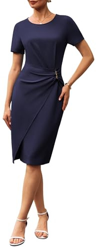 GRACE KARIN Vestido de oficina ajustado para mujer, manga corta, cuello redondo con abertura, vestido formal de tubo, azul marino, M