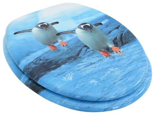 Solivagant Tavoletta WC con Coperchio MDF Design Pinguino,Multicolore,3.7kg