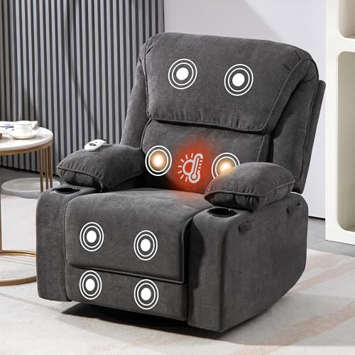 BRTHORY Relaxsessel mit Massagefunktion Fernsehsessel Liegefunktion Vibration Heizung, Dicke Rückenlehne und Armlehnen, Massagesessel mit Wippfunktion, 360°drehbar