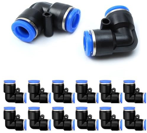 20 Stück 10mm Pneumatik Steckverbinder Winkel, 90° Push-in Fitting, Schnellsteckverbinder Luftanschluss, Kunststoff & Edelstahl, für PU/Nylon Schlauch