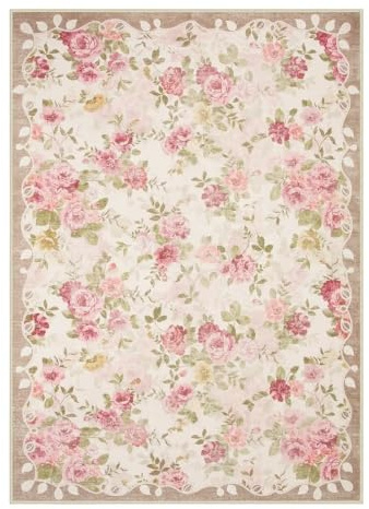EKalgretrA Alfombra Floral Alfombra Romántica Vintage Floral for Jardín De Rosas, Botánica Rosa Suave, for Sala Estar Shabby Chic, con Acento for Dormitorio