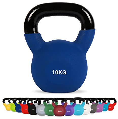 Kettlebell Neopren 2 – 30 kg inkl. Übungsposter (10 Kg - Dunkelblau) Kugelhantel