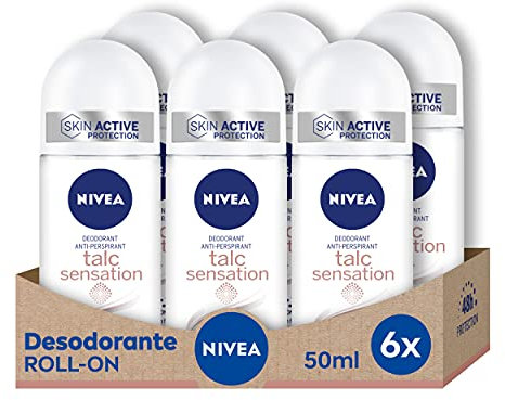 NIVEA Talc Sensation Roll-on en pack de 6 (6 x 50 ml), desodorante antitranspirante para una piel suave en las axilas, desodorante roll on con protección 48 horas